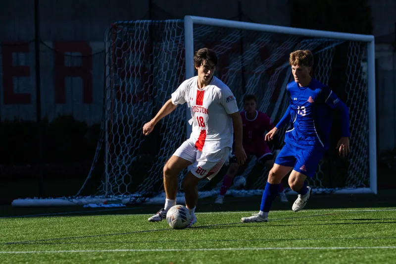 Men's soccer falls to American University in final minutes of Senior Day