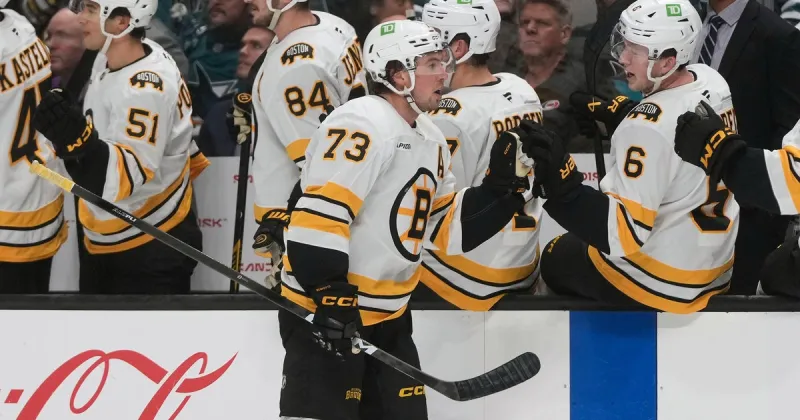 Charlie McAvoy scores in first game back from suspension, Bruins beat Sharks, 6-3