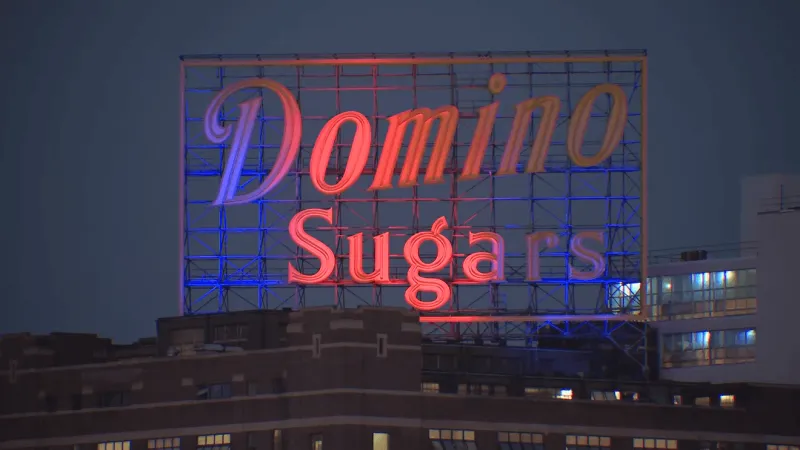 Domino Sugar lights iconic sign for America250