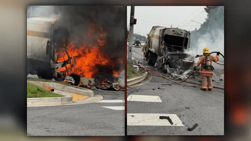Engine fire destroys empty trash truck in Maryland