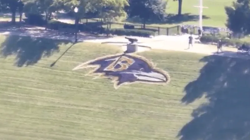 PHOTOS: Ravens staff spray-paints giant team logo in Baltimore City
