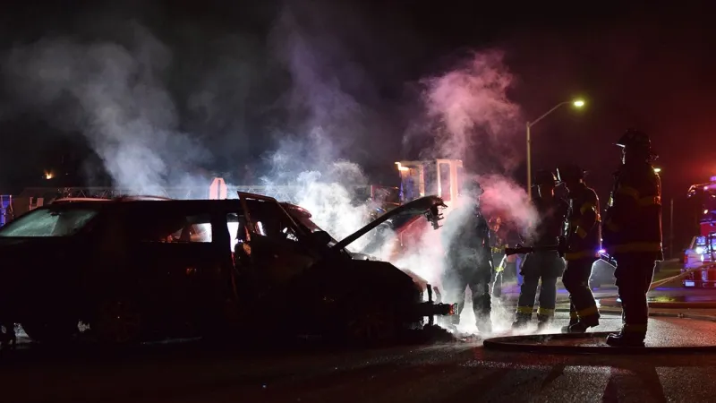 15-year-old arrested after stolen vehicle crashes, catches fire in Northeast Baltimore