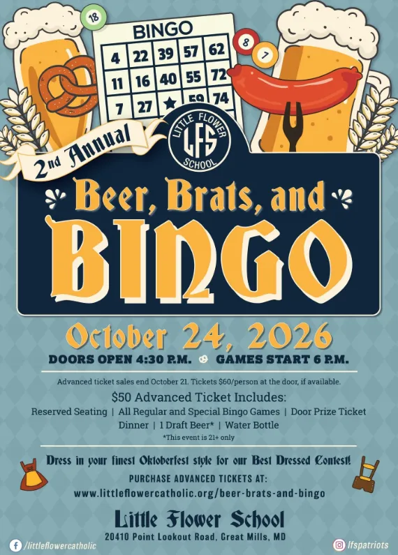Beer, Brats & Bingo Returns for Little Flower School's Second Annual Oktoberfest-Inspired Fundraiser on October 24, 2026