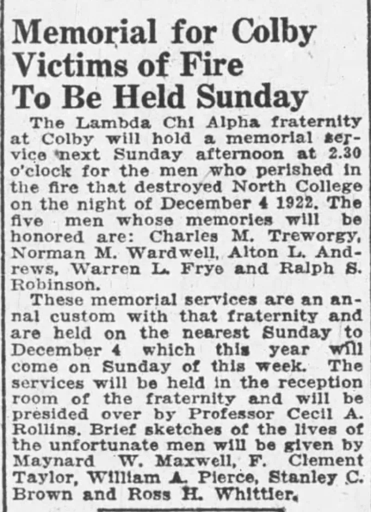 Dec. 3, 1926: Fugitive gets out of town in face of 30-day jail sentence, memorial for Colby College fire victims to be held Sunday, and couple from Waterville gets...