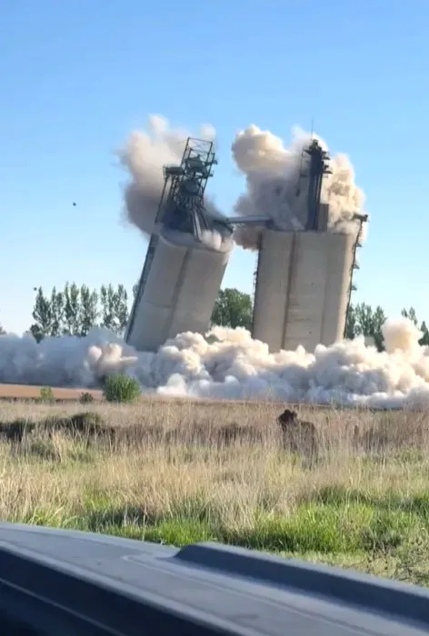 Two demolition explosions take down Jasper elevator structures May 20