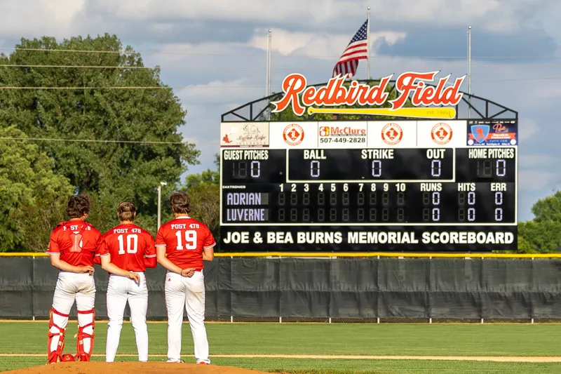 Senior Legion baseball debuts new Redbird Field scoreboard with win