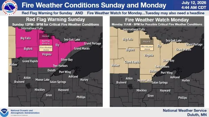 Red Flag Warning, Extreme Heat Warning issued for northeastern Minnesota