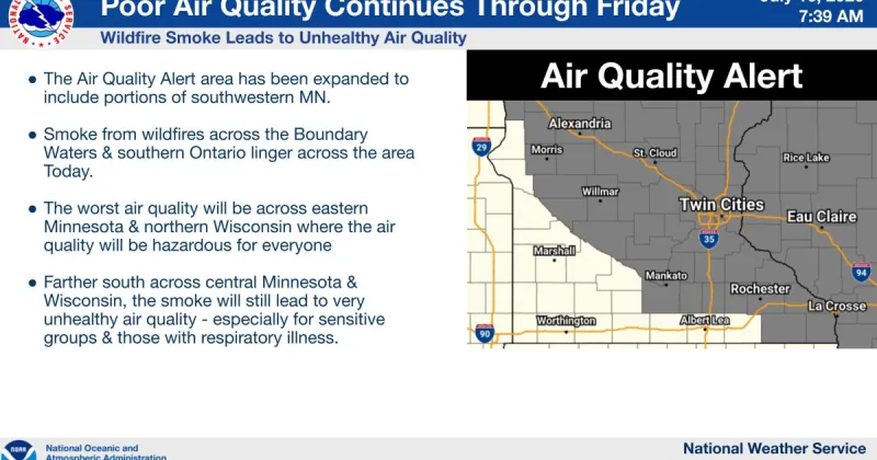 MPCA says poor air quality to continue to impact area through Friday AM