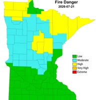 DNR updates wildfire danger map, central and west central MN in a moderate risk