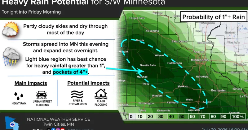 Showers and thunderstorms to move in late today (Thursday) into tonight