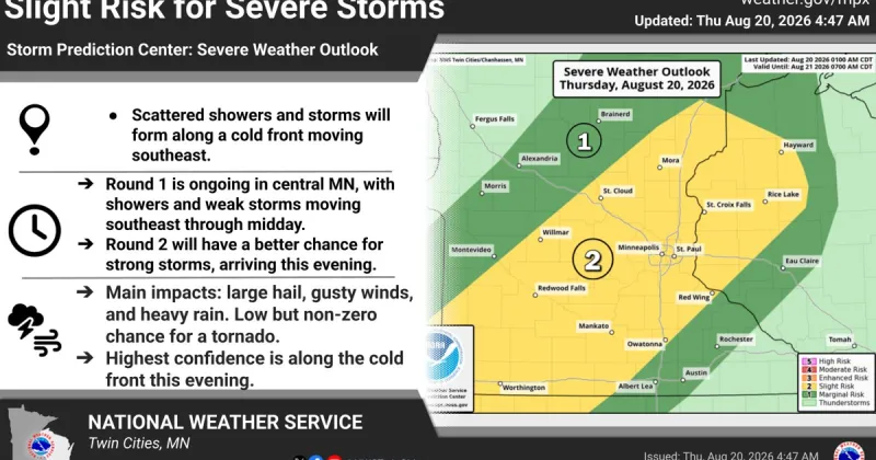 Some showers and t-storms possible across parts of the area today (Thursday)