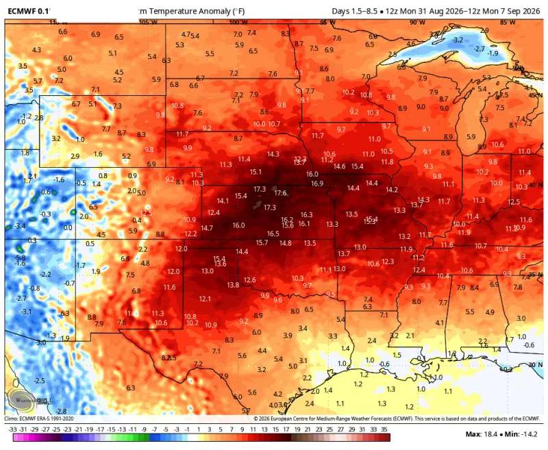 Warmer-than-normal temperatures with a couple chances of storms