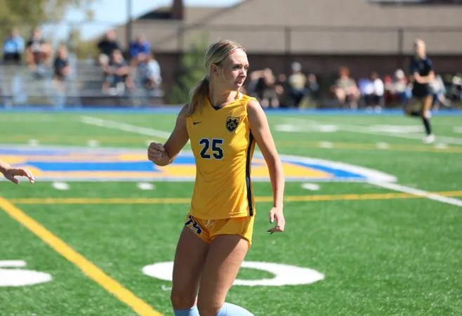 Women's Soccer Falls Short at Viterbo Despite Manion's Hat Trick