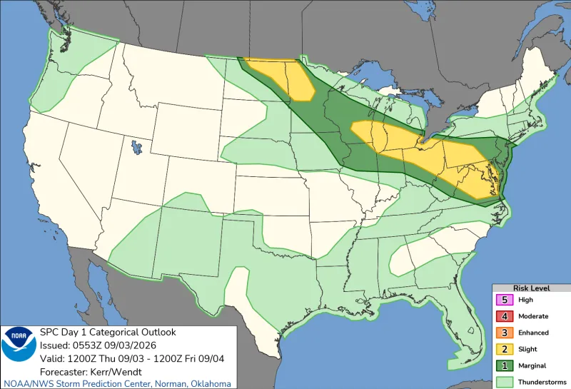 Humid air and periodic thunderstorm chances
