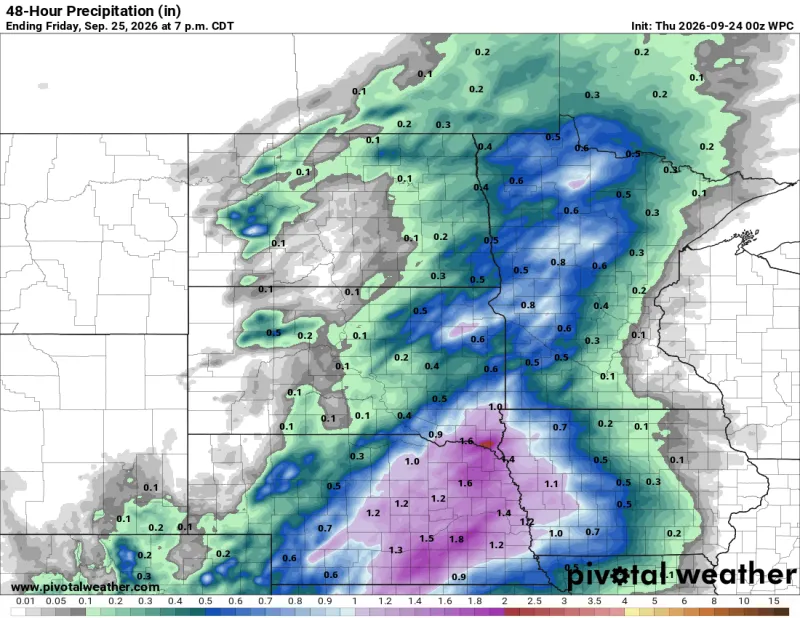 Big west to east contrast in rainfall Thursday