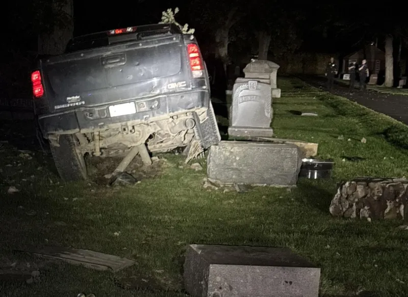 Pickup Truck Crashes Through Cemetery Fence In Sauk Centre Early Saturday Morning