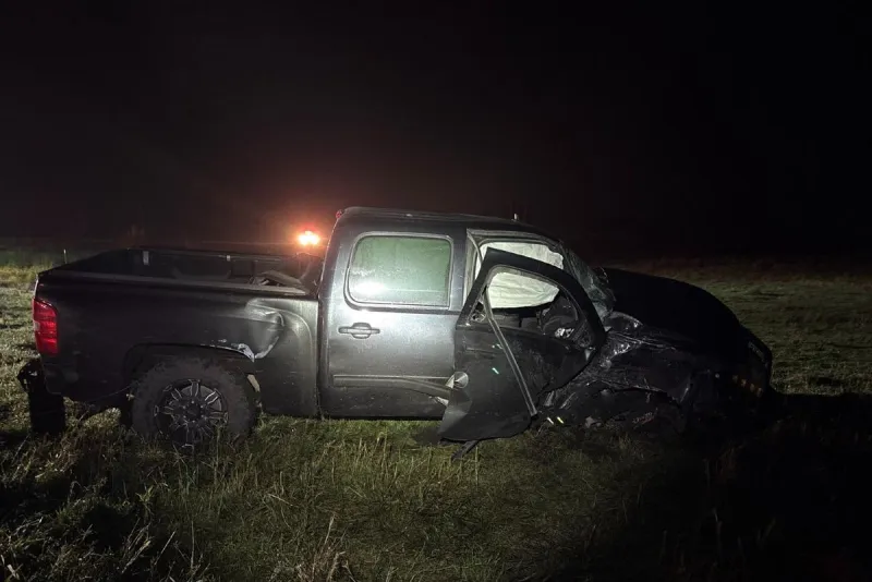 Pickup Truck Shears Utility Pole After Leaving Roadway Near Belgrade