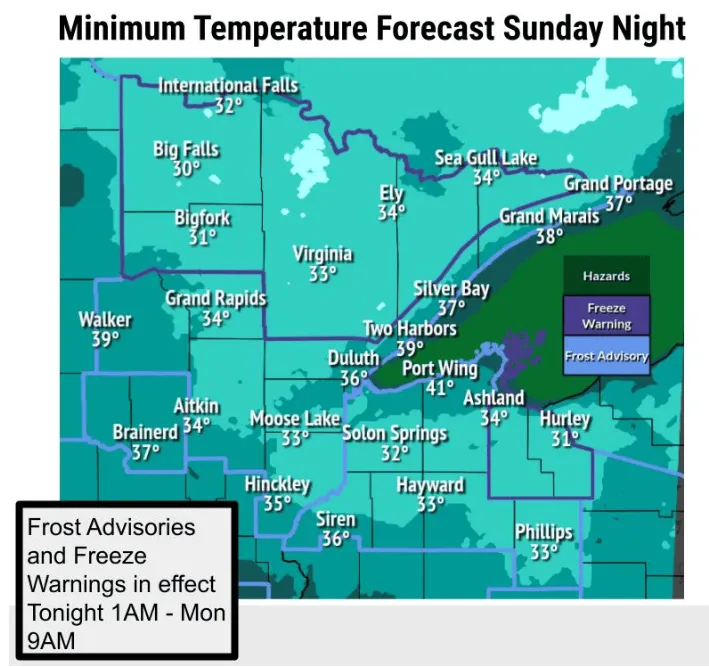 Frost possible Sunday night as clear skies set the stage for a cold night