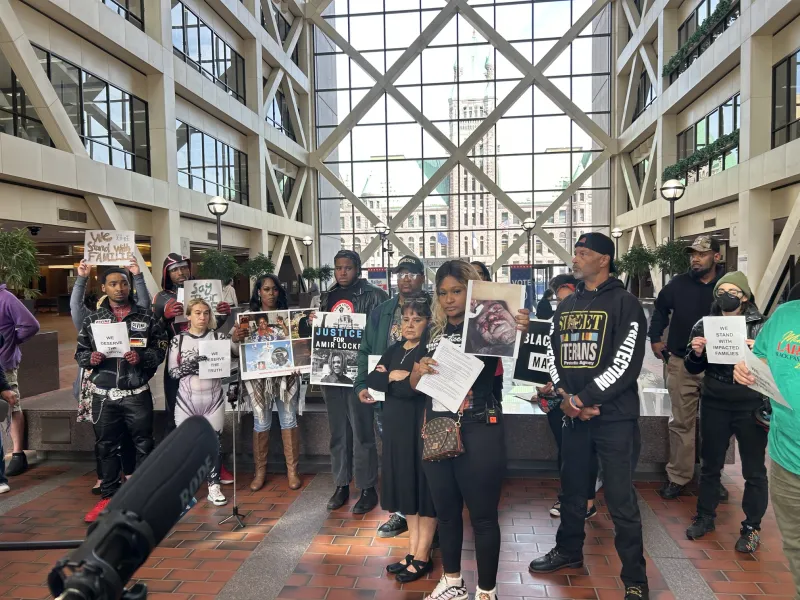 Families of people killed by police rally for Justin Teigen outside Hennepin County Government Center