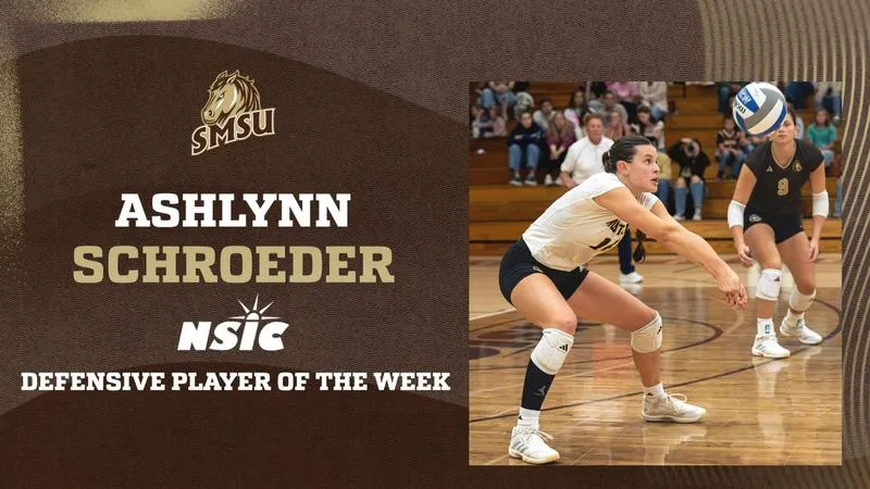SMSU volleyball's Schroeder repeats as NSIC Defensive Player of the Week