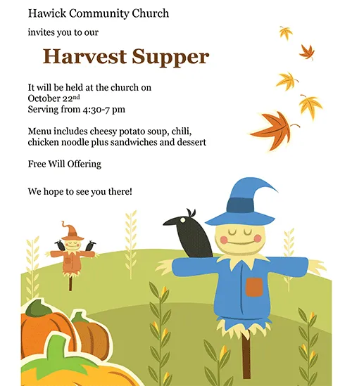 Hawick Community Church's Harvest Supper is on October 22