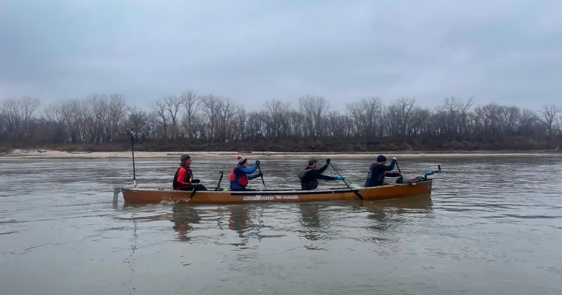 Four paddlers ready to attempt a speed record covering all 2,341 miles of the Missouri River