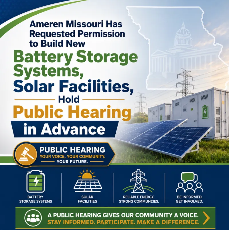 Ameren Missouri Has Requested Permission to Build New Battery Storage Systems, Solar Facilities, Hold Public Hearing in Advance