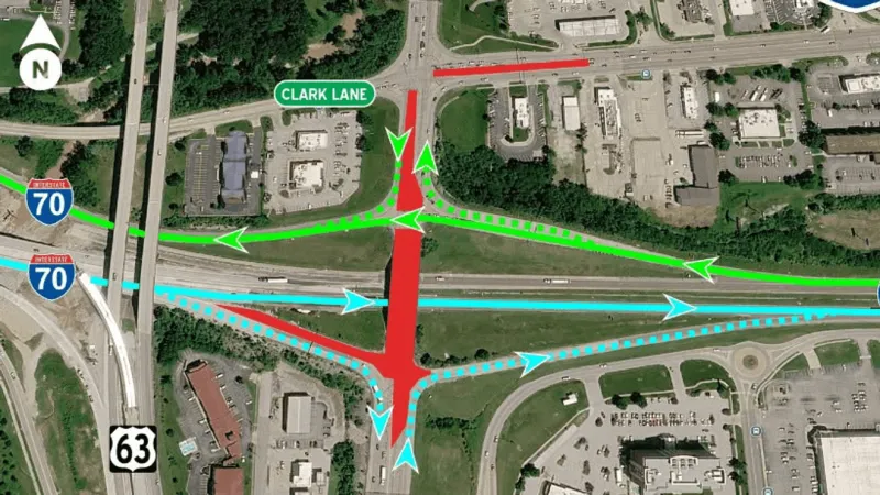 Westbound I-70 to narrow to one lane at the Columbia Connector in September