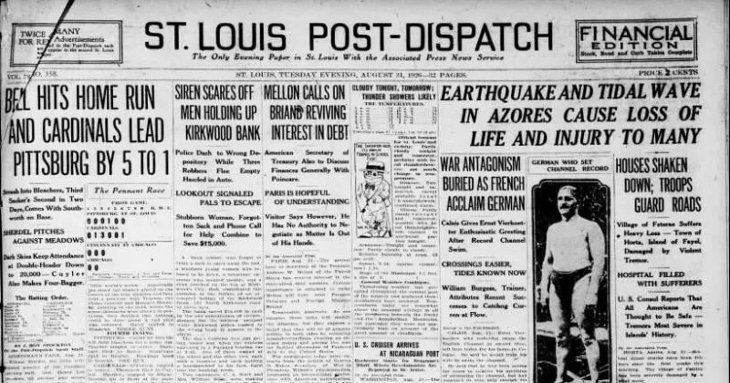 See the Aug. 31, 1926, front page: Bell hits home run and Cardinals lead Pittsburgh