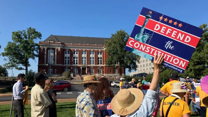 Crowd rallies following hearings at the Missouri Supreme Court