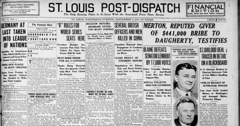 See the Sept. 8, 1926, front page: 'If' rules for World Series seats here