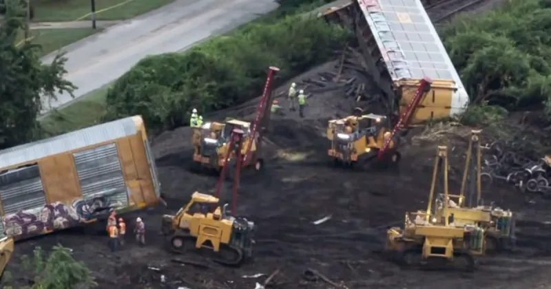 Freight train derails in Ferguson