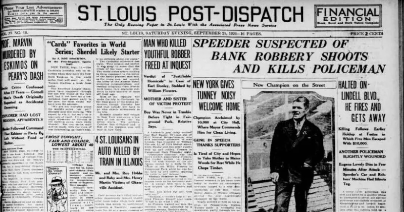 See the Sept. 25, 1926, front page: 'Cards' favorites in World Series; Sherdel likely starter