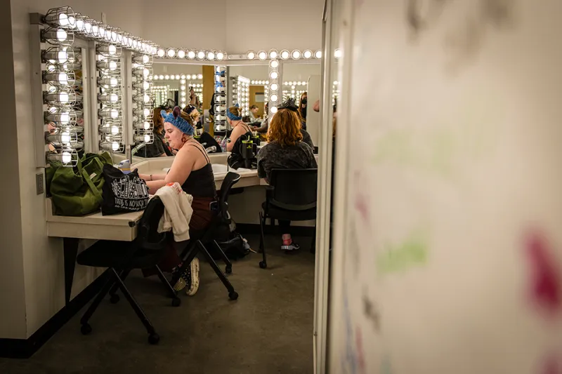 First-year theatre students stepping onto stage for 'Snapshot'