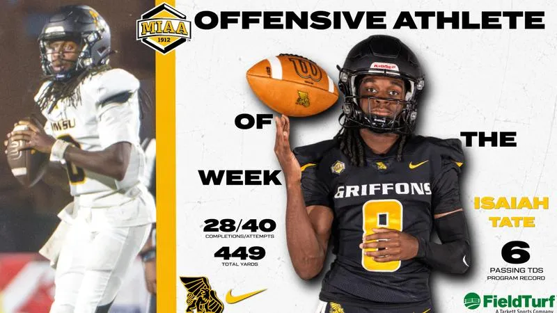 Tate earns second MIAA Offensive Athlete of the Week honor after record-setting performance