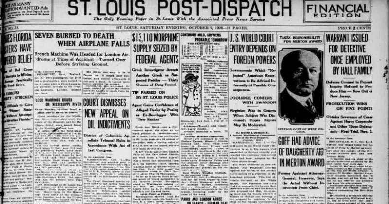 See the Oct. 2, 1926, front page: $13,110 morphine supply seized by federal agents