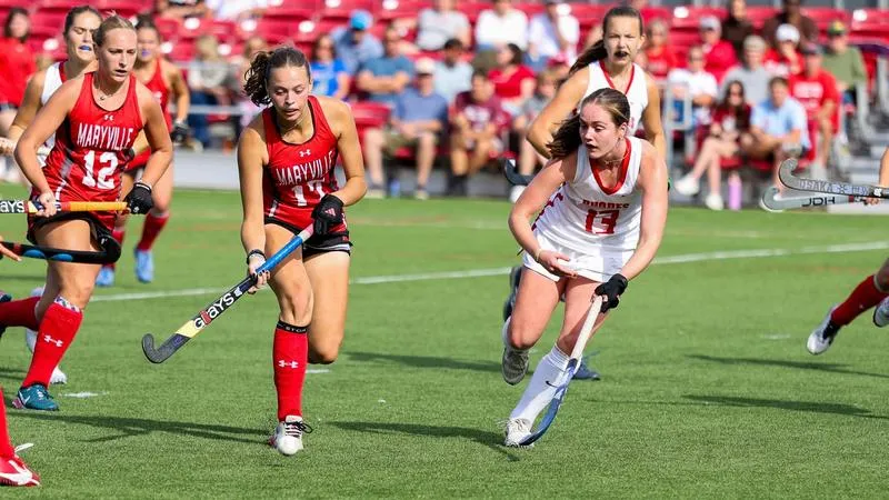 Field Hockey Sets Season High with Three Goals but Rhodes Rallies for Victory