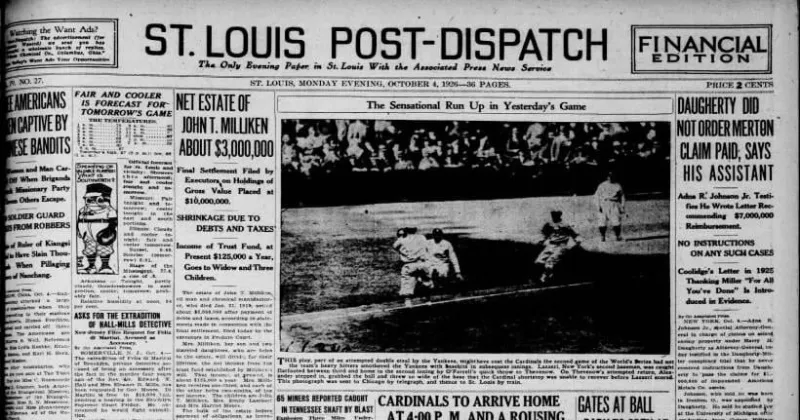 See the Oct. 4, 1926, front page: A rousing welcome awaits Cardinals