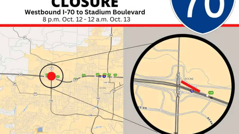 I-70 Stadium Boulevard ramp in Columbia to close overnight Monday