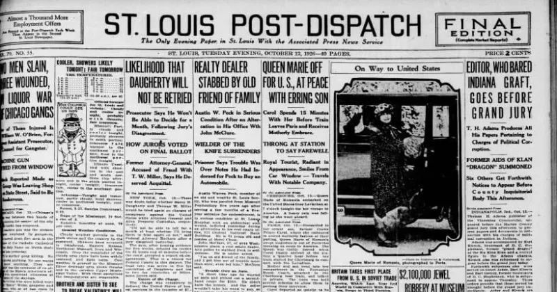 See the Oct. 12, 1926, front page: 2 slain, 3 wounded, in liquor war of Chicago gangs