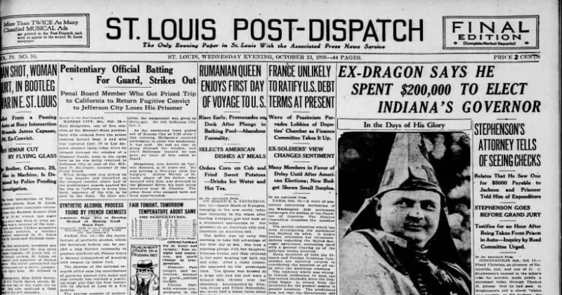 See the Oct. 13, 1926, front page: Man shot, woman hurt, in bootleg war in East St. Louis