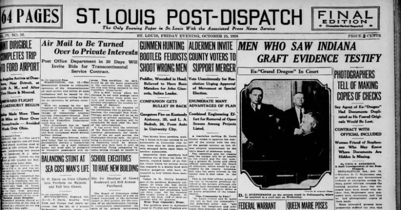 See the Oct. 15, 1926, front page: Gunmen hunting bootleg feudists shoot wrong men