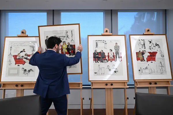 Norman Rockwell people-watched in the West Wing lobby. Now those sketches are on public display