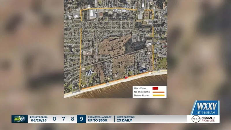 Section of Beach Road scheduled for closure on Wednesday in Gulfport