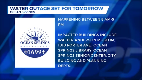 Water outage set for parts of Downtown Ocean Springs Wednesday