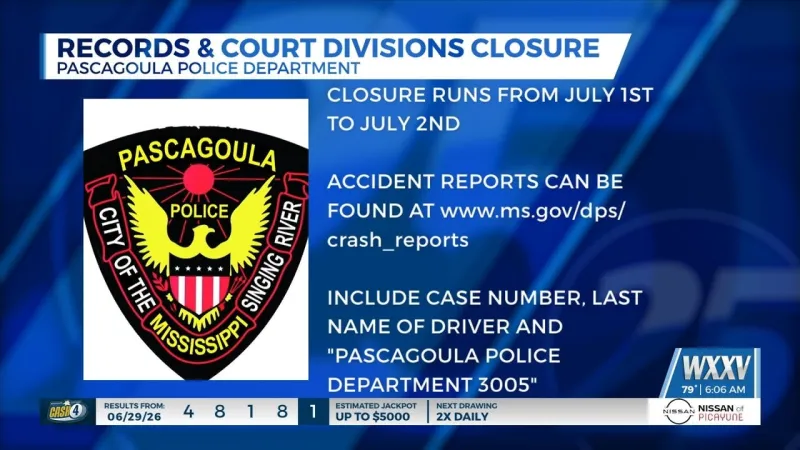 Pascagoula Police Records and Court Divisions to close July 1-2 for staff training