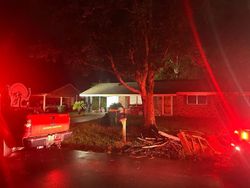 Jackson County Fire Protection crews work fire caused by suspected lightning strike