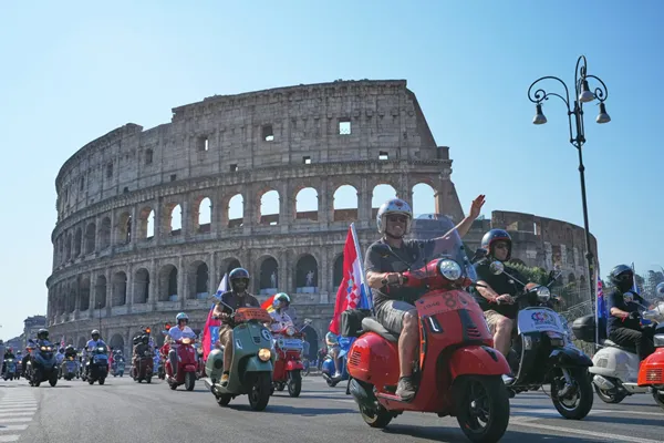 Thousands of Vespas swarm Rome's historic center to mark iconic scooter's 80th anniversary
