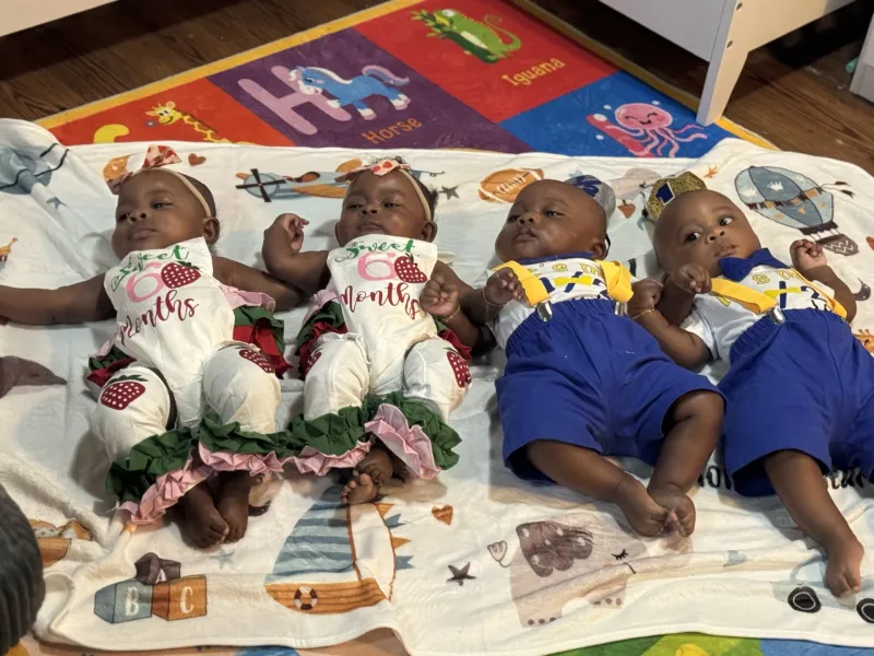 Mosley family introduces six-month-old quads