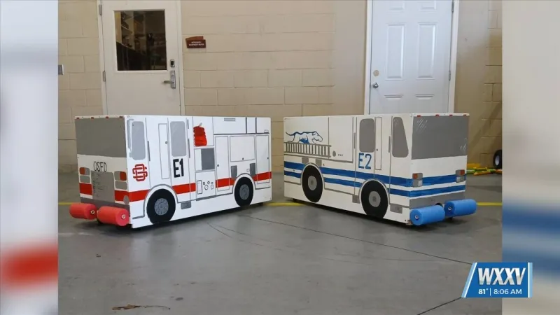 Ocean Springs High Visual Arts Department gives fire department mini fire trucks